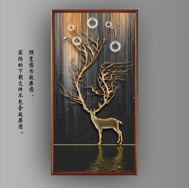 光影透明金色麋鹿风景玄关装饰画