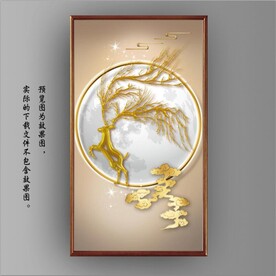 光影透明金色麋鹿风景玄关装饰画