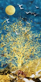 麋鹿发财树玄关画