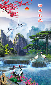 唯美风景瀑布玄关画