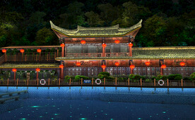 古建亮化夜景灯光泳池温泉旅游
