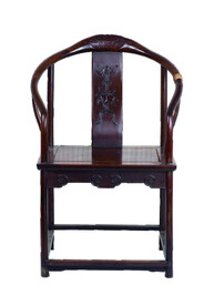 清晚期广作酸枝木福寿云纹圈椅