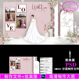 粉色主题婚礼照片墙设计