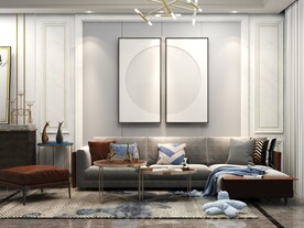 客厅装饰画背景墙效果图样机设计