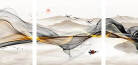 装饰画 新中式山水画 弧线