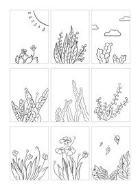 手绘黑白线条植物叶子插画