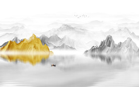 金箔意境山水墨画背景墙