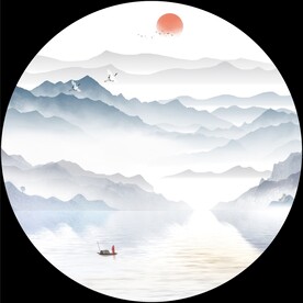 新中式圆形意境山水