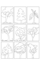 花草树木黑白花纹花边矢量图