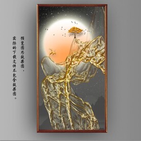 新中式抽象金色麋鹿山水装饰画