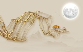 新中式抽象金色麋鹿山水背景墙