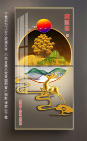 发财树梅花鹿玄关装饰画