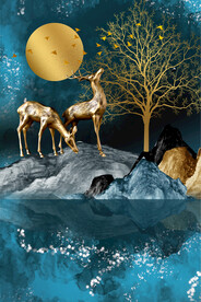 装饰画 麋鹿 新中式山水画