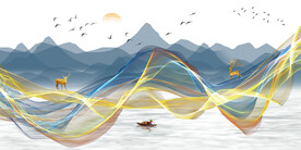 装饰画 弧线 新中式山水画