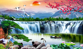 瀑布山水画