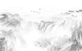 雅士白简约山水画背景墙