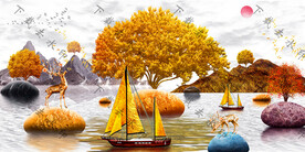 一帆风顺发财树转运石装饰画