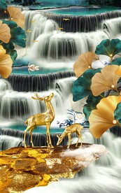 发财鹿瀑布玄关
