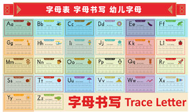 幼儿字母书写卡 字母海报矢量