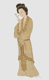 古画人物 人面桃花 拈花仕女