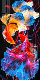 时尚斗鱼孔雀鱼抽象玄关装饰画