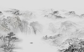 雅士白水墨山水电视背景墙