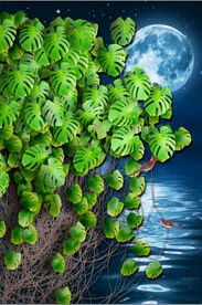 新中式绿叶树藤玄关装饰画