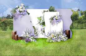 紫色户外婚礼迎宾区效果图