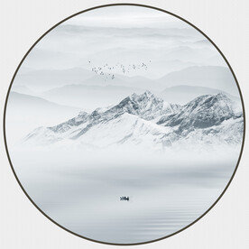 新中式圆形山水装饰画