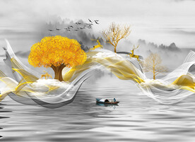 轻奢装饰画 麋鹿 飘带