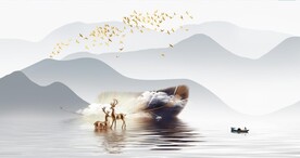 轻奢装饰画 麋鹿 羽毛