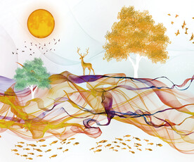 轻奢装饰画 麋鹿 弧线飘带