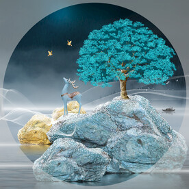 轻奢装饰画 麋鹿 石头