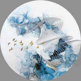 轻奢装饰画 蓝色抽象画 弧线