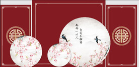 中式酒红婚礼主舞台迎宾区签到区