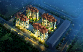 住宅小区夜景鸟瞰图