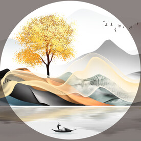 轻奢装饰画 新中式山水画 船