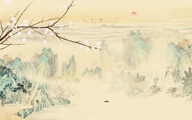 中式水墨山水花鸟背景墙