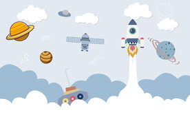 卡通儿童太空星球宇航员背景壁画