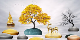 轻奢装饰画 石头树麋鹿