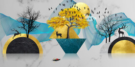 轻奢装饰画 新中式山水画 飘带