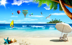 蓝天白云浪漫海滩主题空间背景墙