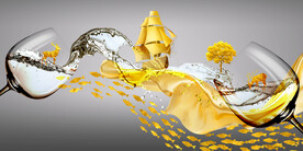 轻奢装饰画 红酒杯 金鱼