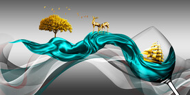 轻奢装饰画 梦幻线条弧线