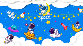 卡通星空宇航员背景墙