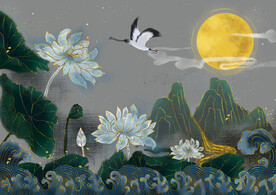 轻奢装饰画 新中式 莲花仙鹤