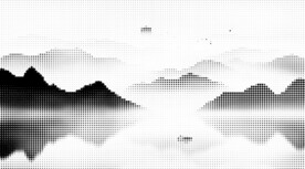 激光镂空水墨山水画半调挂网