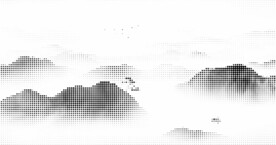 激光镂空水墨山水画半调挂网