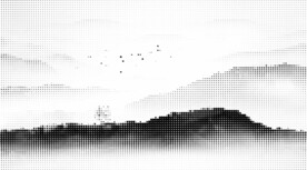 激光镂空水墨山水画半调挂网