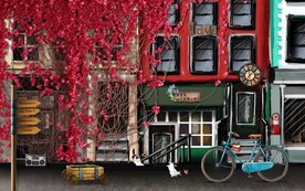 复古欧美风欧洲街景电视背景墙